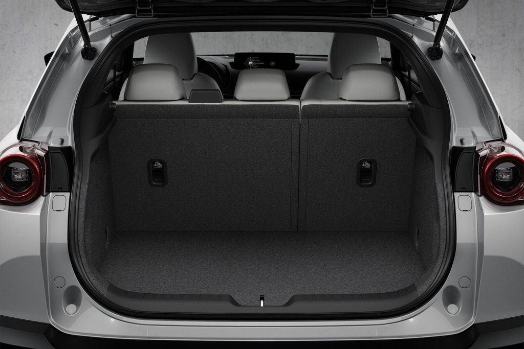 Spacious cargo trunk area inside the 2022 Mazda MX-30 SUV.
