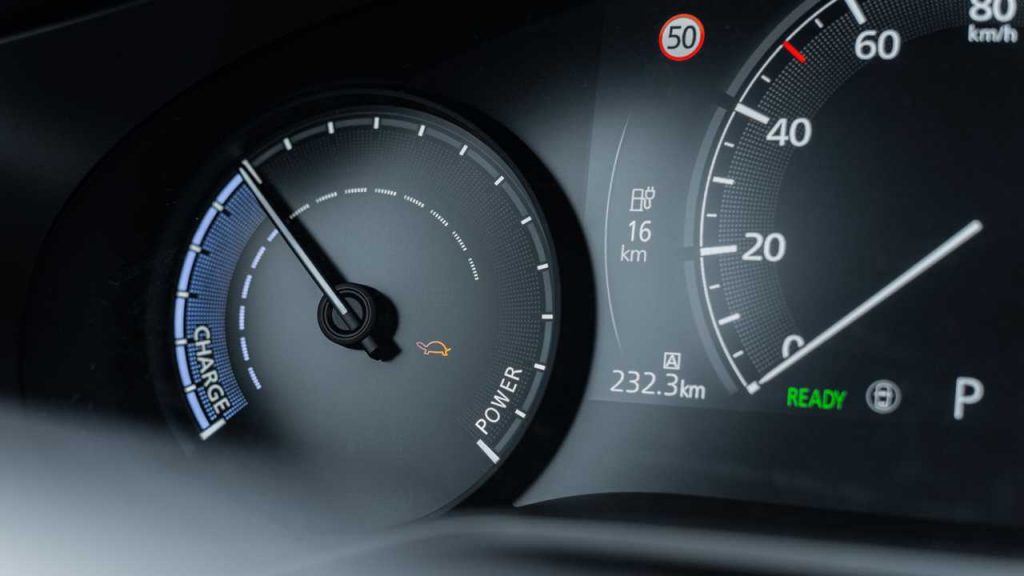 2022 Mazda MX-30 Battery Range shown on dashboard.